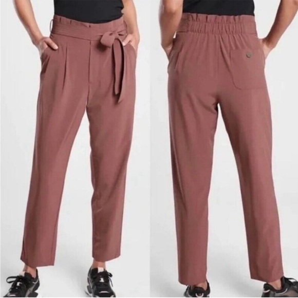 Athleta Pants - Athleta Skyline Pant Il Paperbag Waist Belted Pants | Mauve Rose Pink | 12
